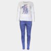 Дамска памучна пижама с дълъг ръкав и дълъг панталон Ballerinas в екрю и slim fit панталон лилав на точки