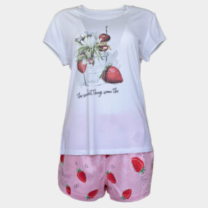 Дамска лятна пижама с къс ръкав и къси сатенени панталонки Strawberry time от Афект