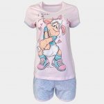 In Comfy pjs - Дамска лятна памучна пижама розова, с къс ръкав с къси панталонки с блестящи камъчета и странични джобове, Affect