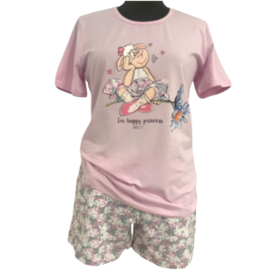 Дамска памучна лятна пижама с къс ръкав и къси панталонки I’m happy princess Афект