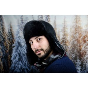 Мъжка Зимна Шапка Естествена Кожа Черна Телешки Бокс