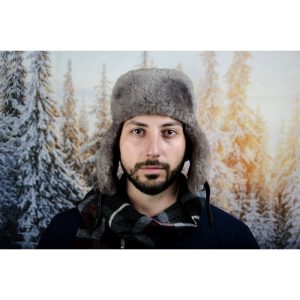 Мъжка Зимна Шапка Естествена Кожа Черна Телешки Бокс