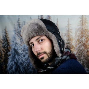 Мъжка Зимна Шапка Естествена Кожа Черна Телешки Бокс