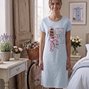 Дамска Лятна Нощница Happy синя с щампа от Иватекс